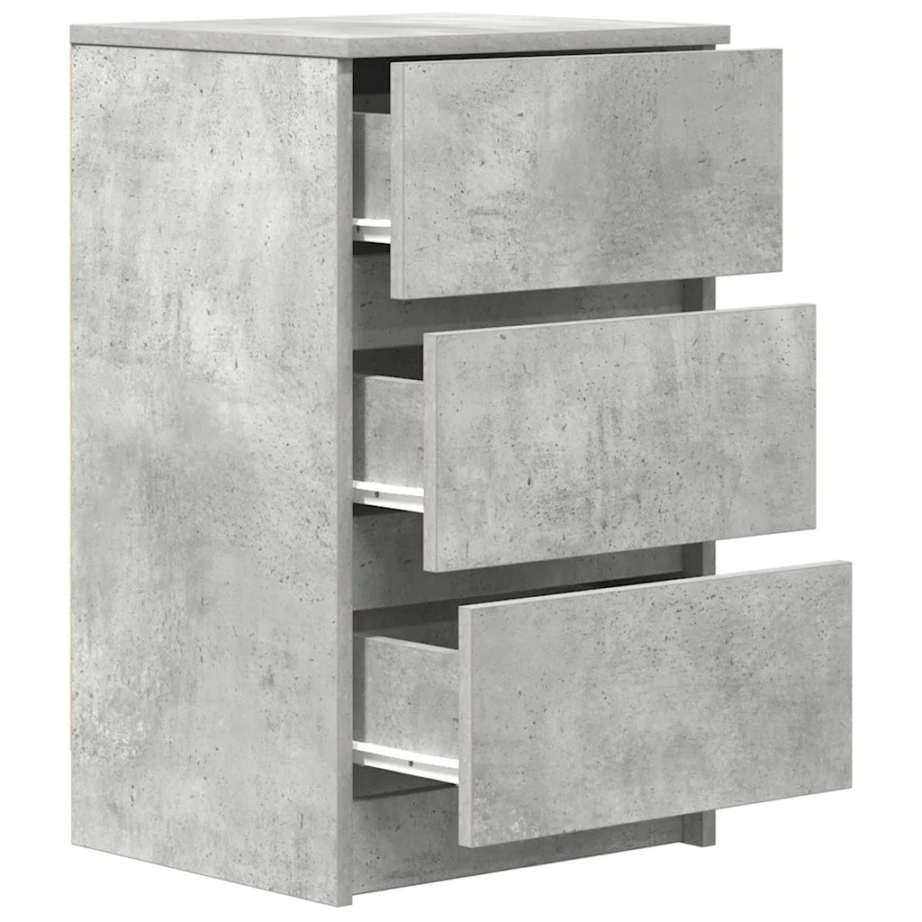 Comodino | Armadio da Notte | Mobiletto da notte con 3 Cassetti Grigio Cemento 39x35x65 cm