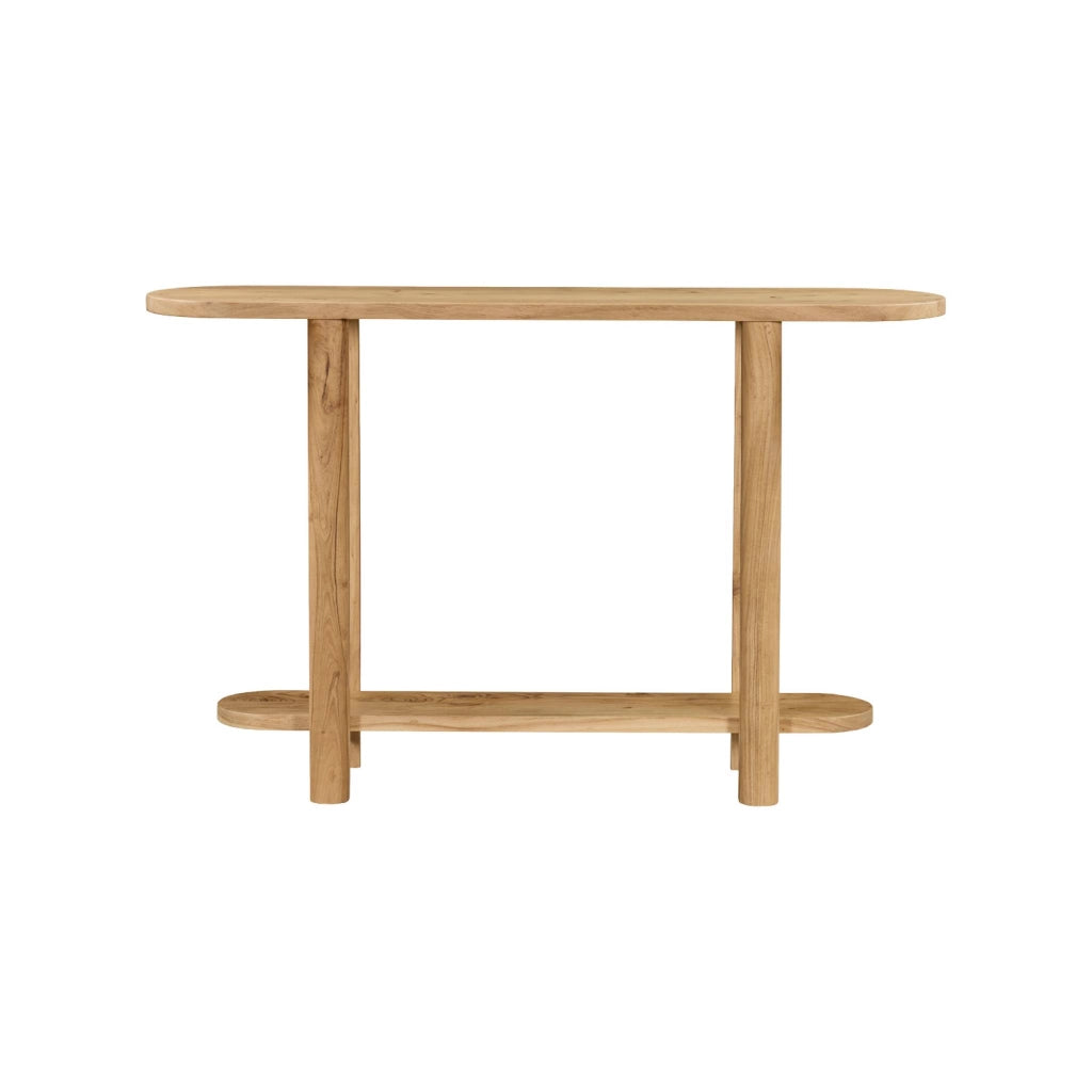Consolle ovale in legno di acacia a 2 livelli, marrone naturale