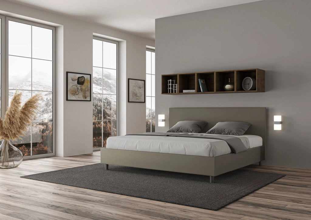 BS COM Letto senza rete imbottito 180x190 similpelle cappuccino