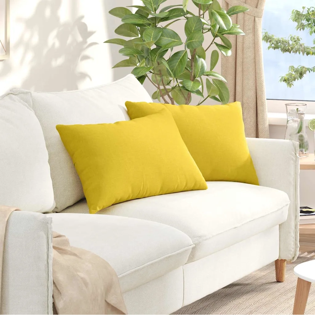Cuscini da Divano 2 pz-Set di 2 Cuscini per Sofa Giallo Chiaro 60 x 40 cm Tessuto