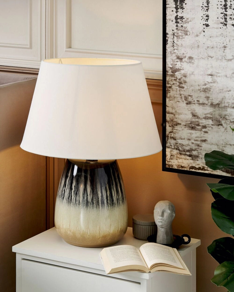 Lampada da tavolo in ceramica grigia e beige con paralume bianco 63 cm camera da letto soggiorno