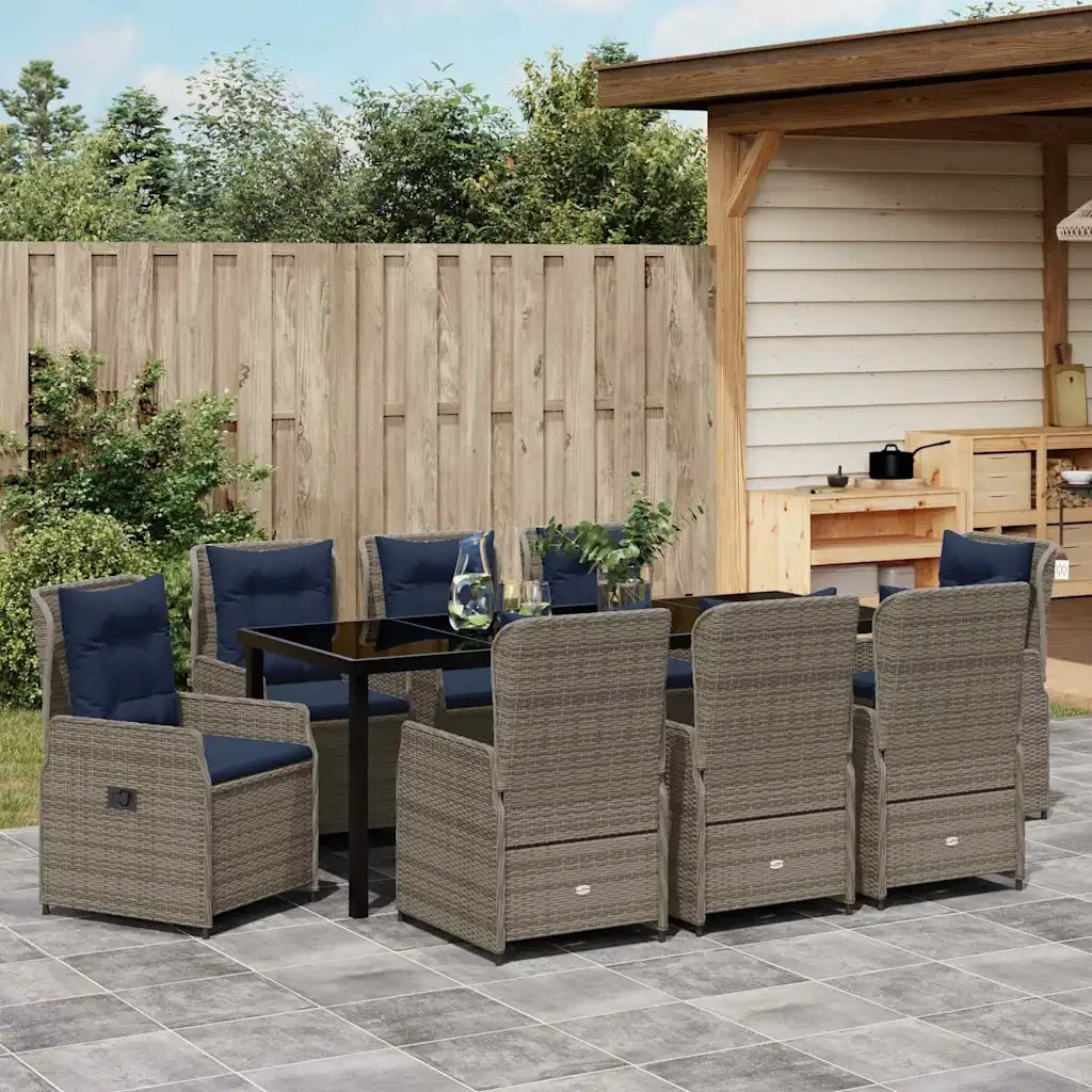 Set da Pranzo per Giardino con cuscino 9 pcs Grigio Poly Rattan 3381036