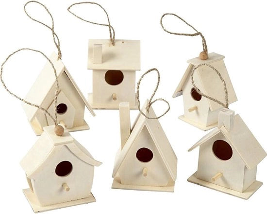 Casa per uccelli - colore vivace e naturale - 6 pezzi - pioppo - 7 cm