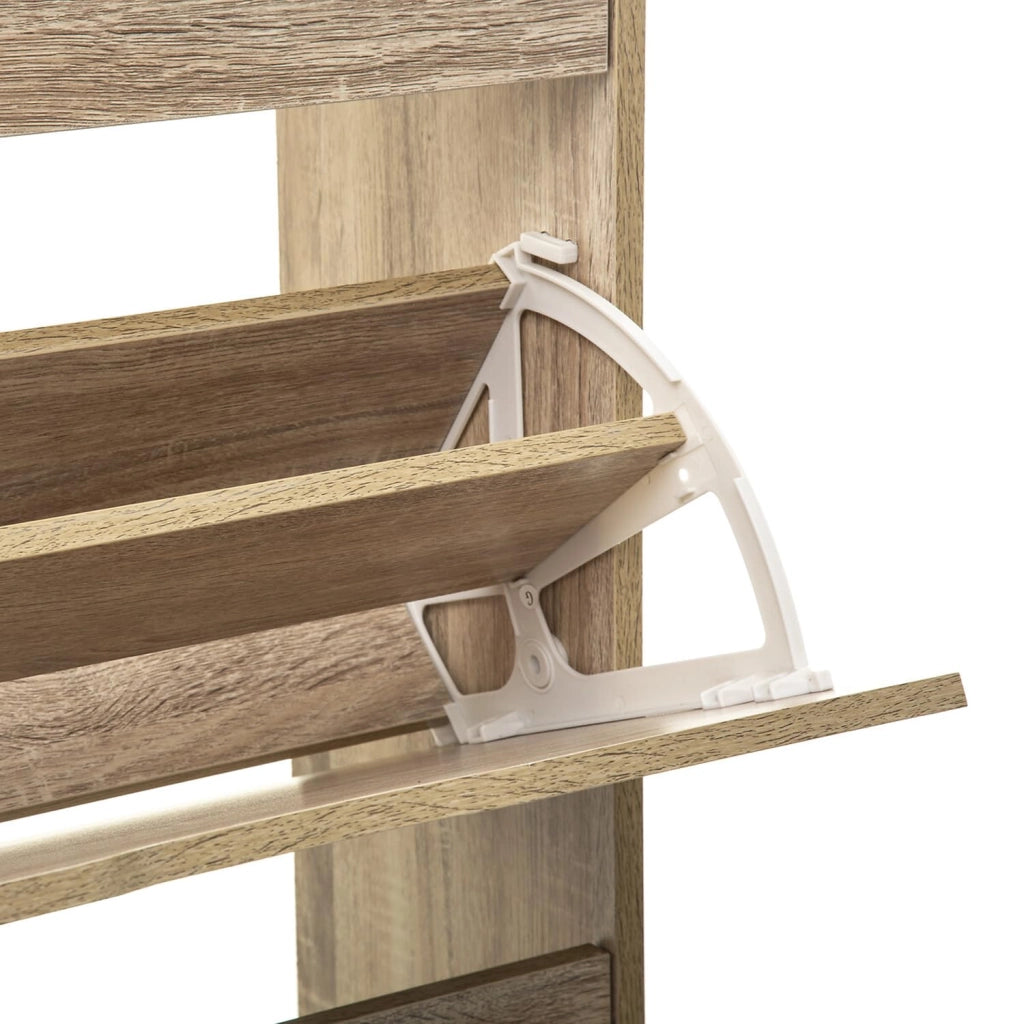 Scarpiera Salvaspazio Slim Ingresso Legno Slim 3 Ripiani Dimensioni Compatte 60 x 119 x 23,3 Ante Moderno MDF Compatta Doppia Profondità Salone Camera a Scomparsa Colore: Rovere