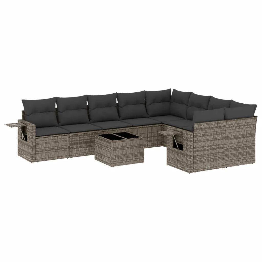 Set Divano da Giardino 10 pz con Cuscini Grigio in Polyrattan
