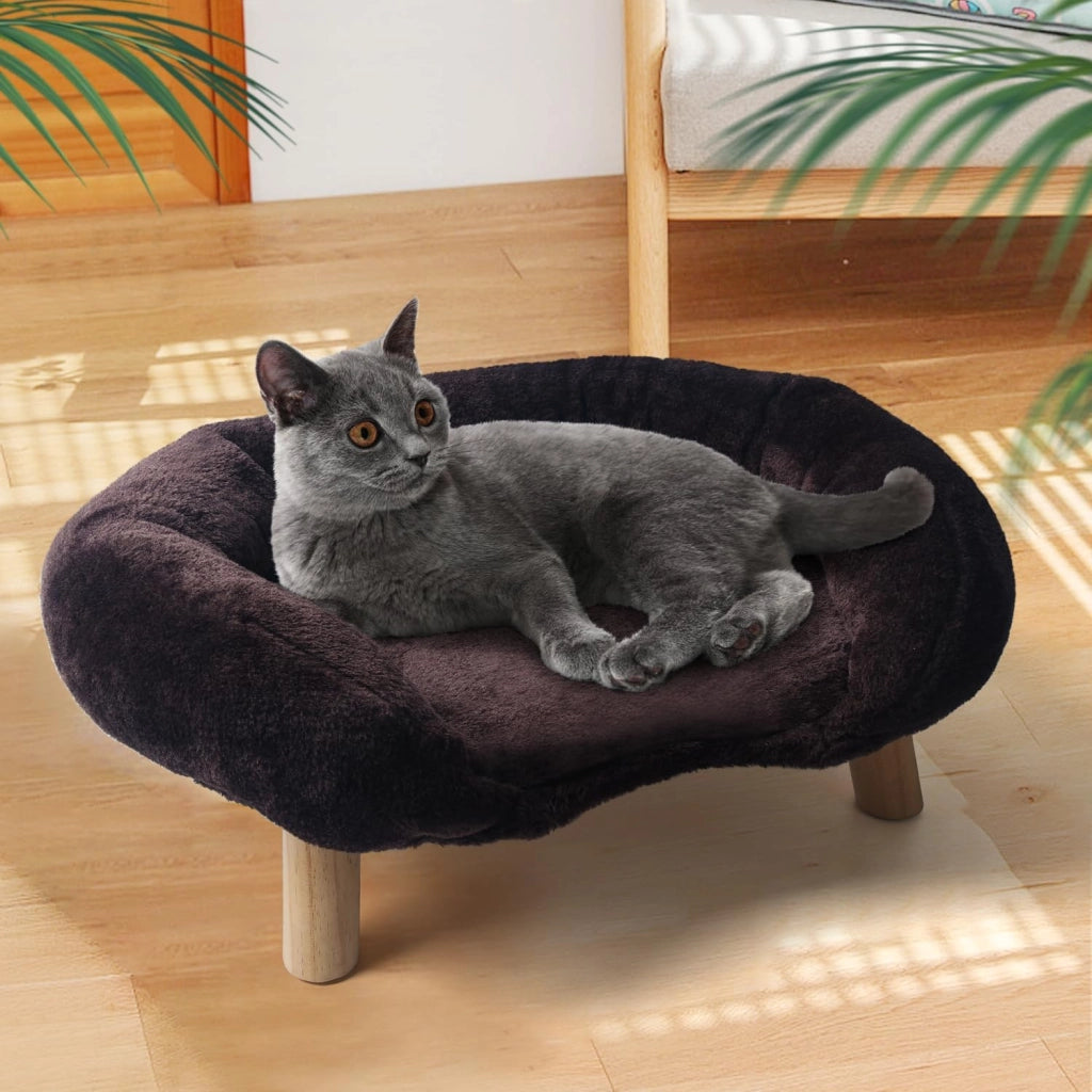 Divanetto per Gatti 50×40×24 cm in Poliestere con Bordo Rialzato; Base Antiscivolo e Tessuto Resistente; Marrone