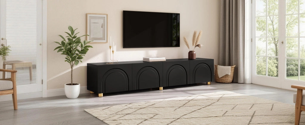 Cassettiera TV nera in MDF e truciolare lunghezza 180 cm