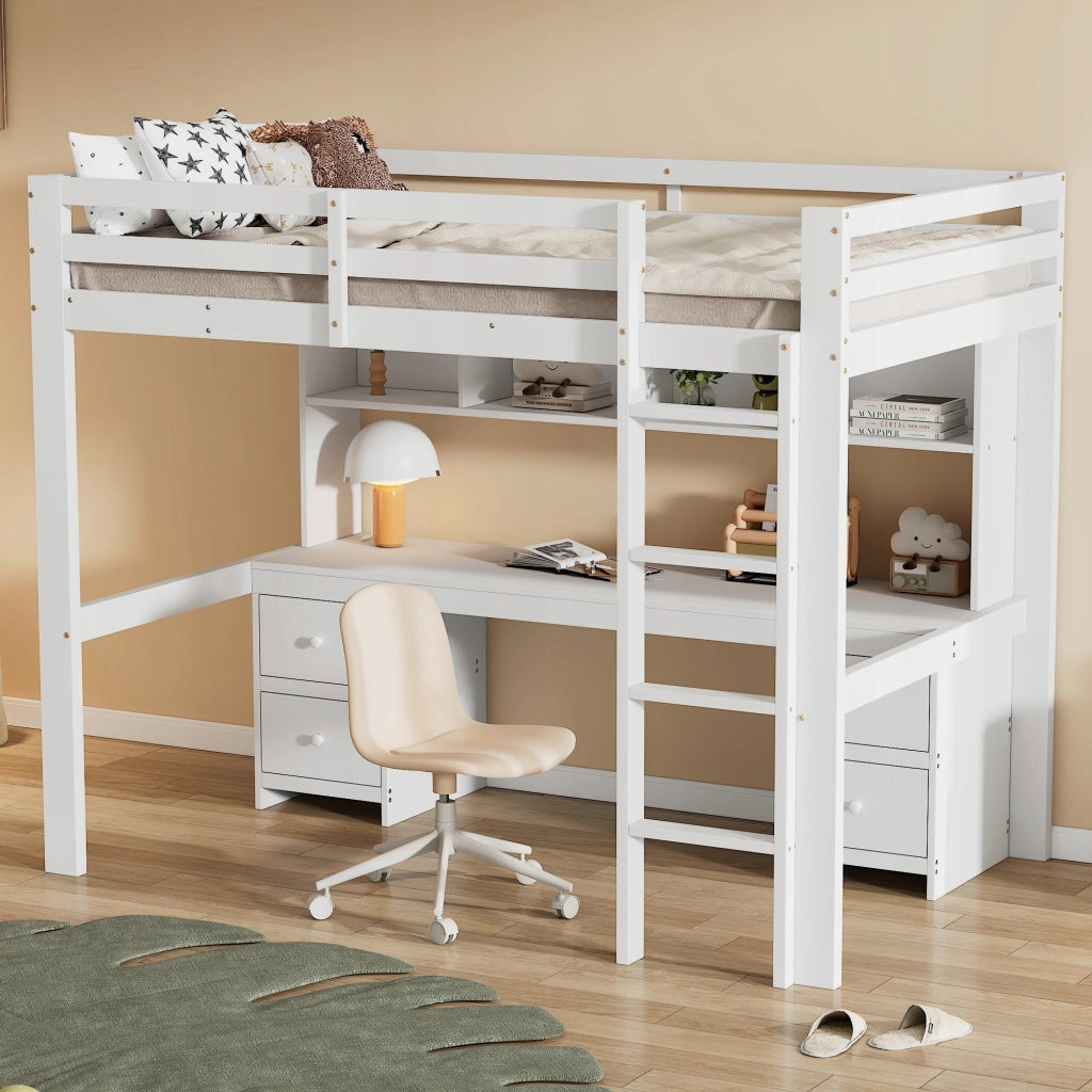 Letto a castello 90x200 bianco con scrivania - Xylo