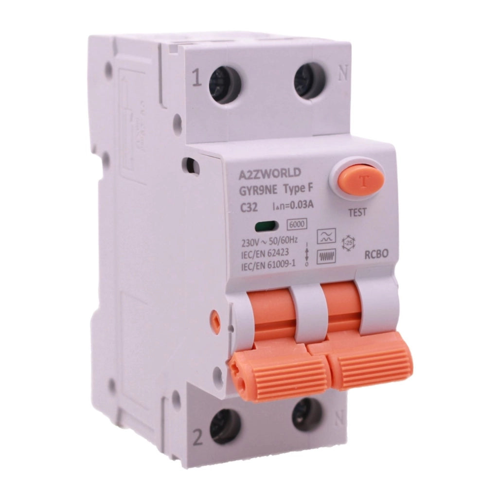 RCBO Interruttore Magnetotermico Differenziale Tipo F Curva C 1P+N 2M 6000A 30mA AC 230V IP20 Corrente Disponibili 6A 10A 16A 20A 25A 32A 40A 50A 63A (C32A)