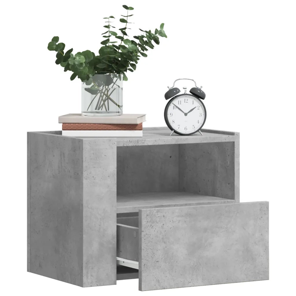Set di 2 Comodini | Armadio da Notte | Mobiletto da notte a Muro Grigio Cemento 45x30x35 cm