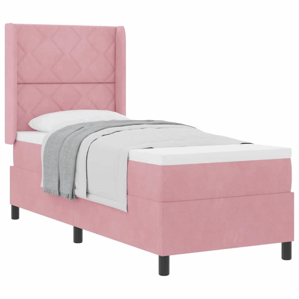 Letto a molle con materasso Rosa 80 x 200 cm Velluto