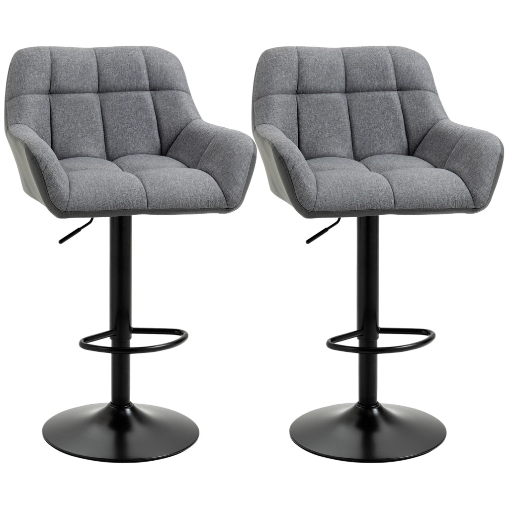 Set 2 Sgabelli Regolabili Stile Retr¨° ¨C Xylo ¨C Ecopelle Effetto Lino Grigio e Nero