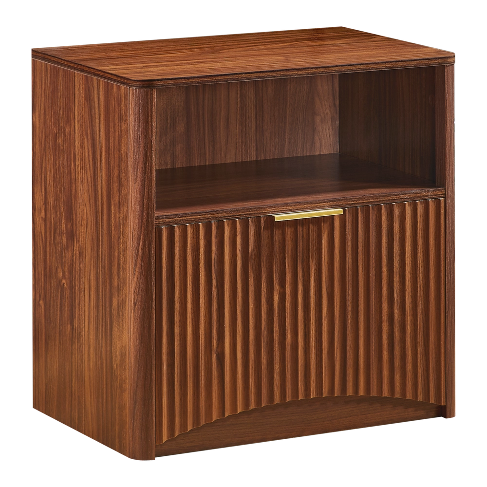 Comodino con Cassetto Aperto e Maniglie Dorate ¨C MINIMAL ¨C Effetto Noce