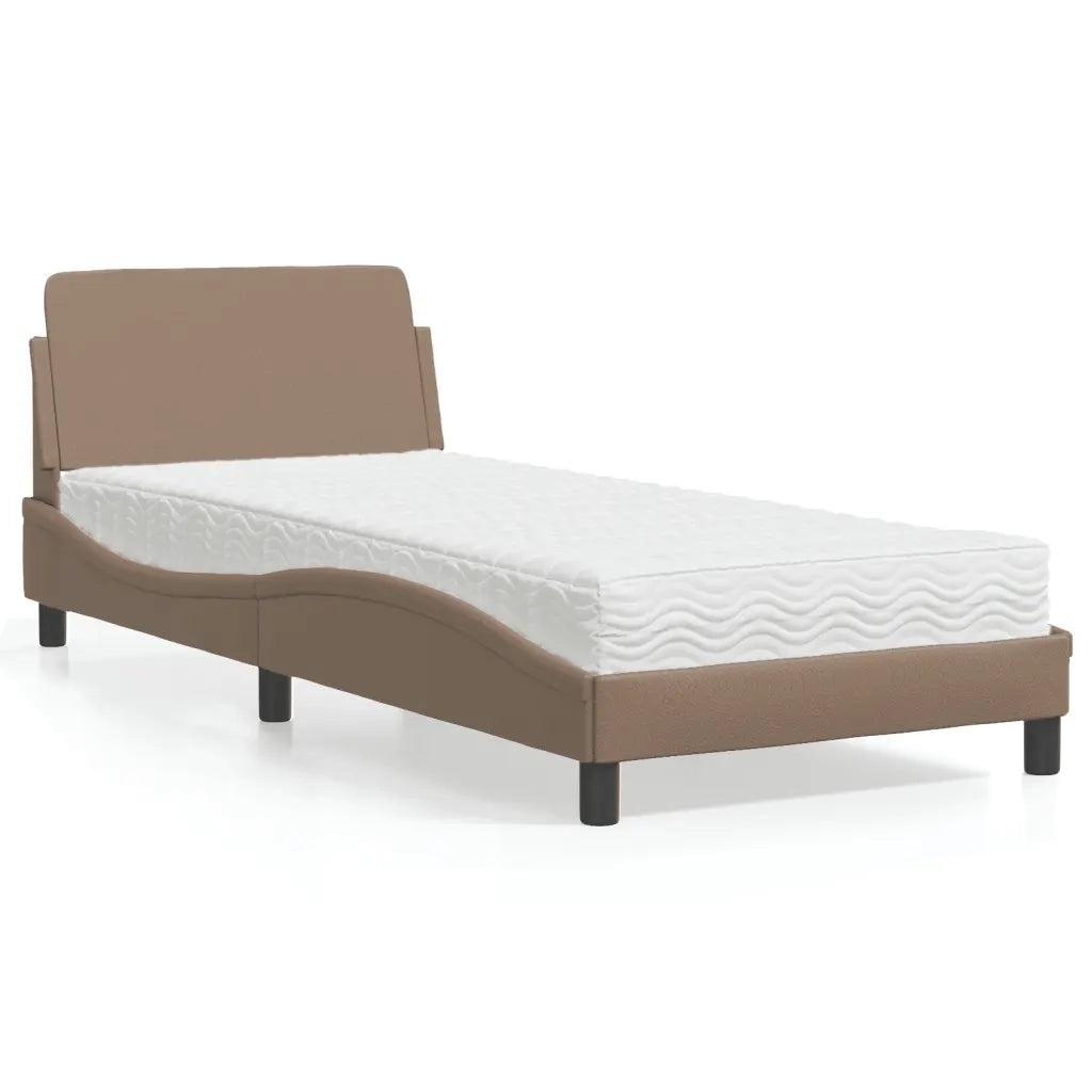 Letto con Materasso-Struttura Letto con Materasso Dover Cappuccino 90x190 cm Similpelle