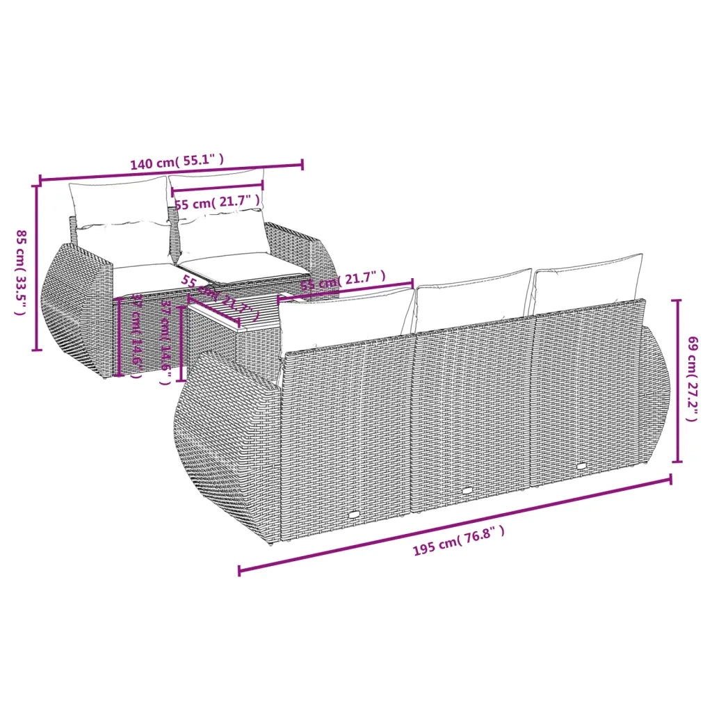 Set Divano da Giardino 6 pz con Cuscini Grigio in Polyrattan 3257222