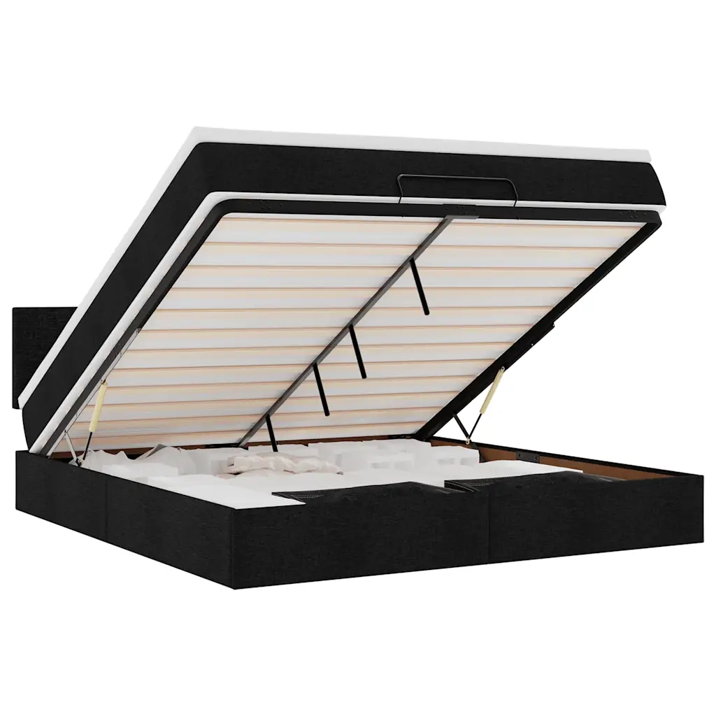 Pouf Letto con Materasso e LED Nero 180x200cm Tessuto 3312245