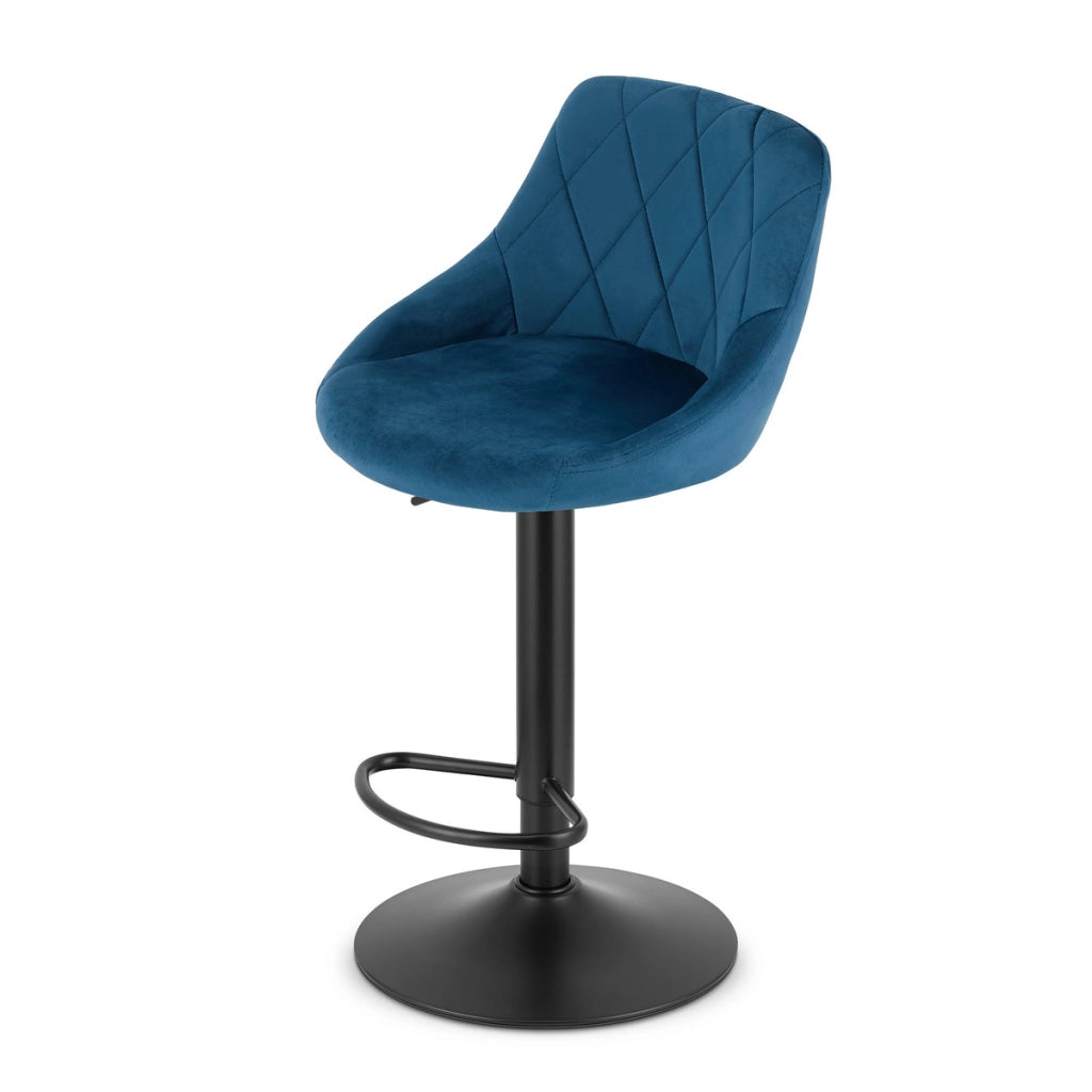 Sgabello da bar KAST in velluto blu navy con base nera