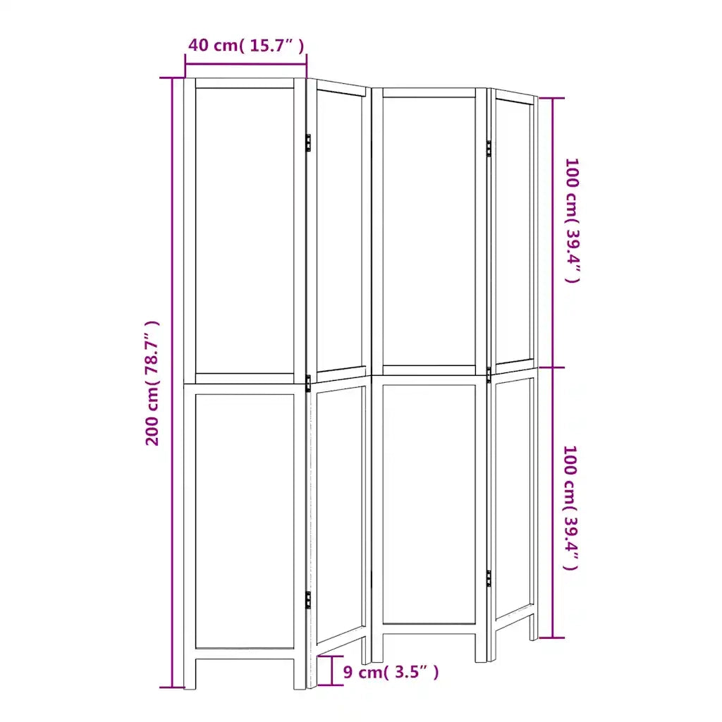 Divisorio Ambienti 4 Pannelli-Set di 4 pannelli Paravento Bianco Legno Massello di Paulownia 460999