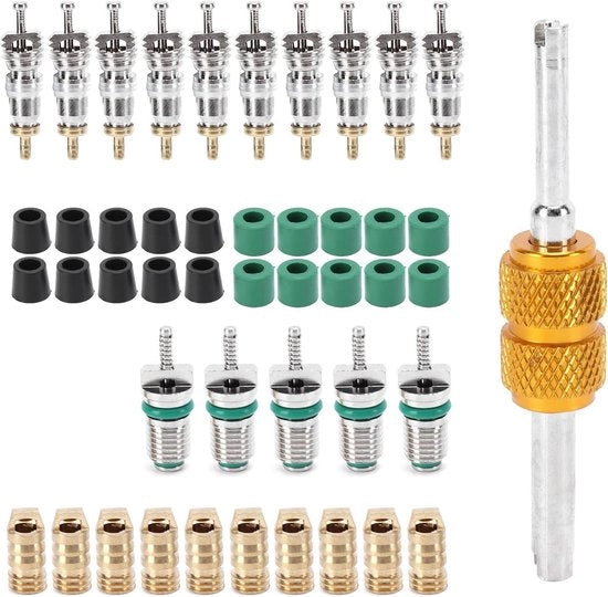 Set di 46 pezzi per rimuovere e installare valvole Schrader per A/C R410/R22/R134a.