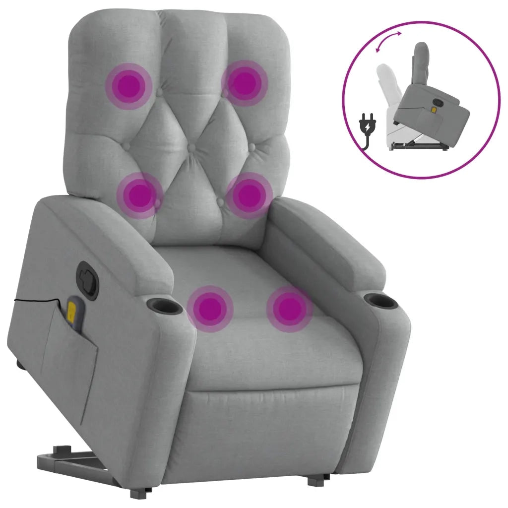 Poltrona Alzapersona Massaggi Reclinabile Grigio Chiaro Tessuto 3204722
