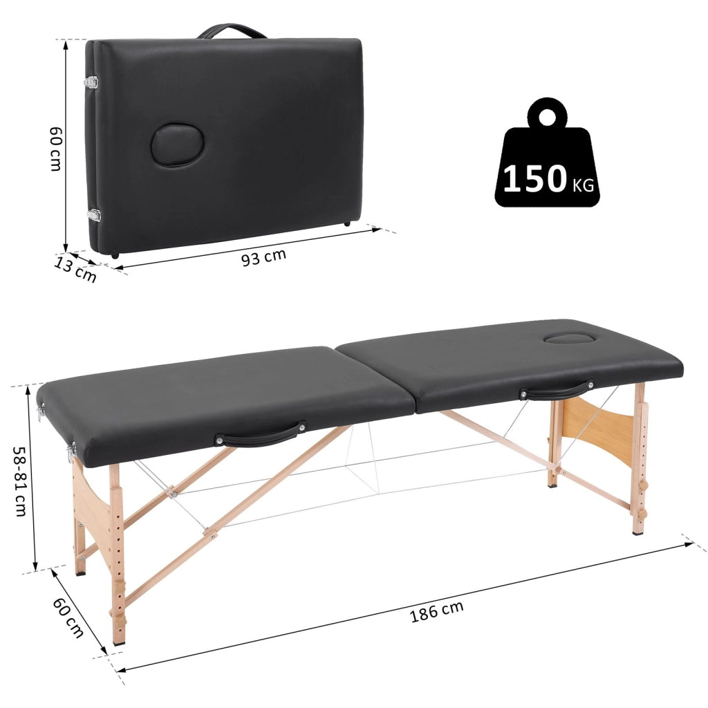 Letto Massage 2 Zone Pieghevole ¨C Minimal ¨C Nero Legno 186x60 cm