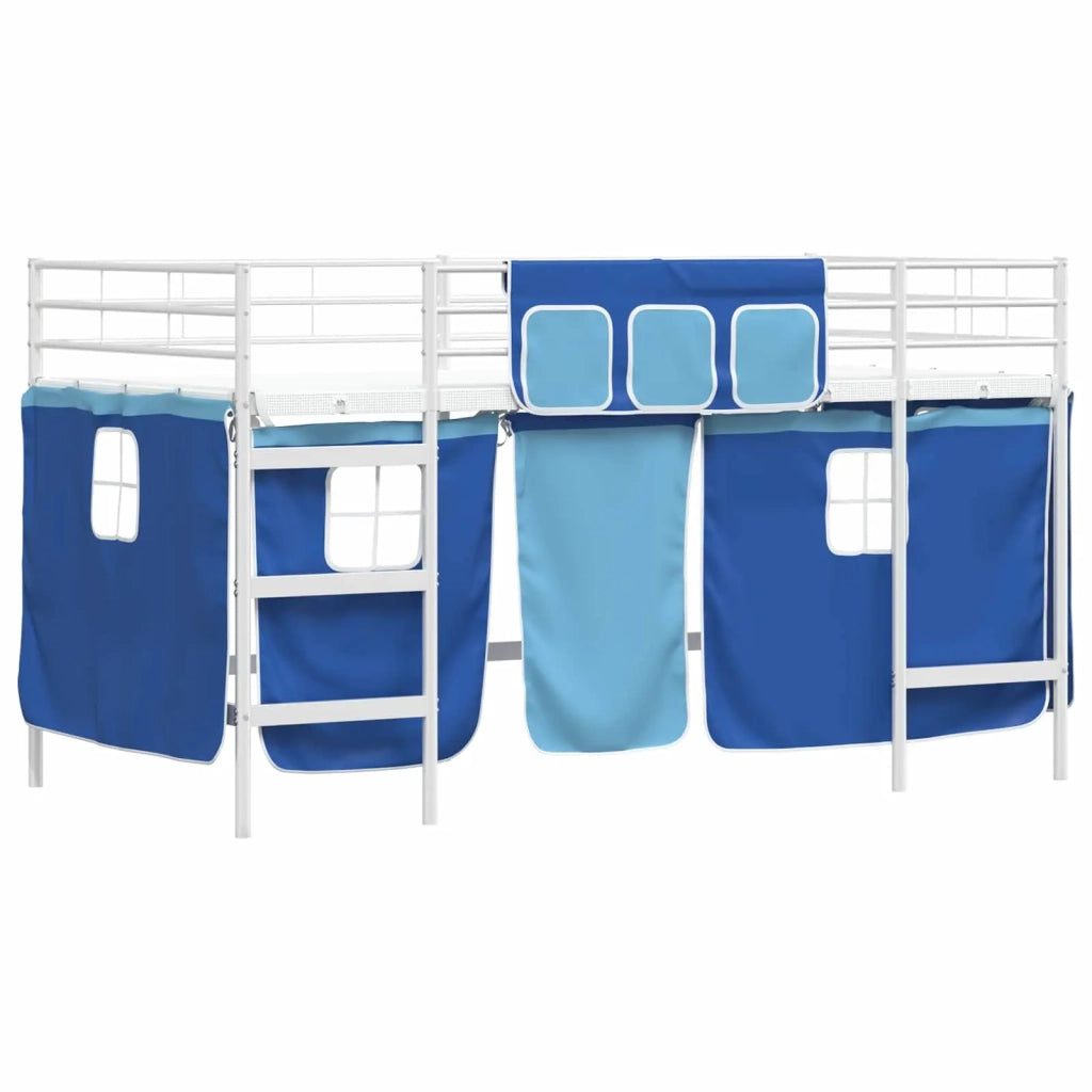 Struttura del Letto Loft per Bambini con Tendine-Giroletto per bambini Bianco e Blu 757171