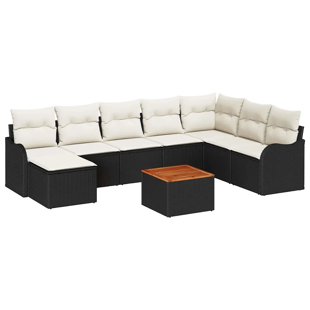 Set Divano da Giardino con cuscino 9 pcs Nero polyrattan 3347488