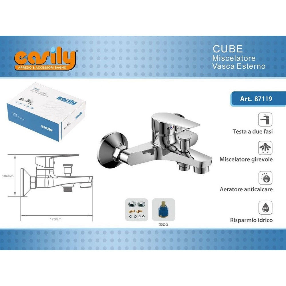 Trade Shop - Rubinetto Miscelatore Gruppo Vasca Da Bagno Cromato Con Attacco Doccia Cube87119 -