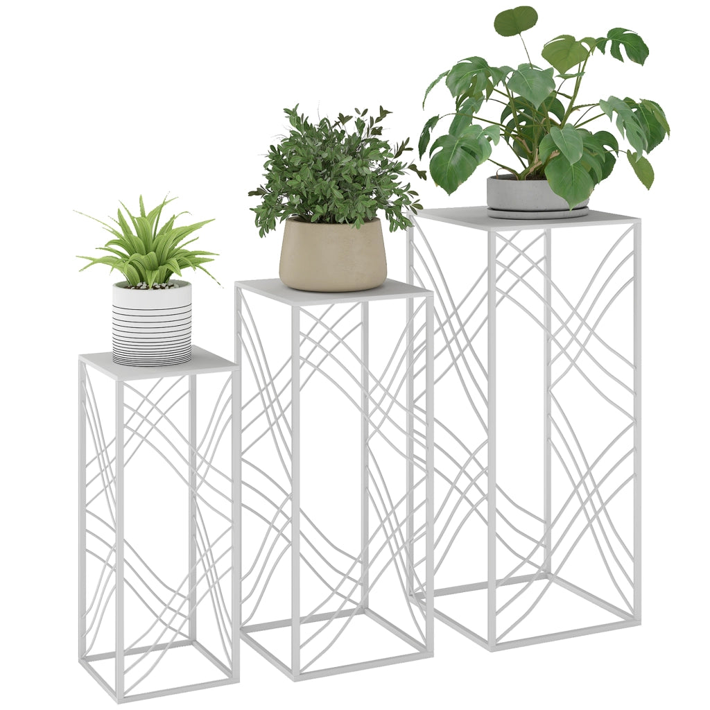 Set 3 Ripiani Piante ¨C Minimal ¨C Stapelbar in Metallo Bianco 50x60x70 cm