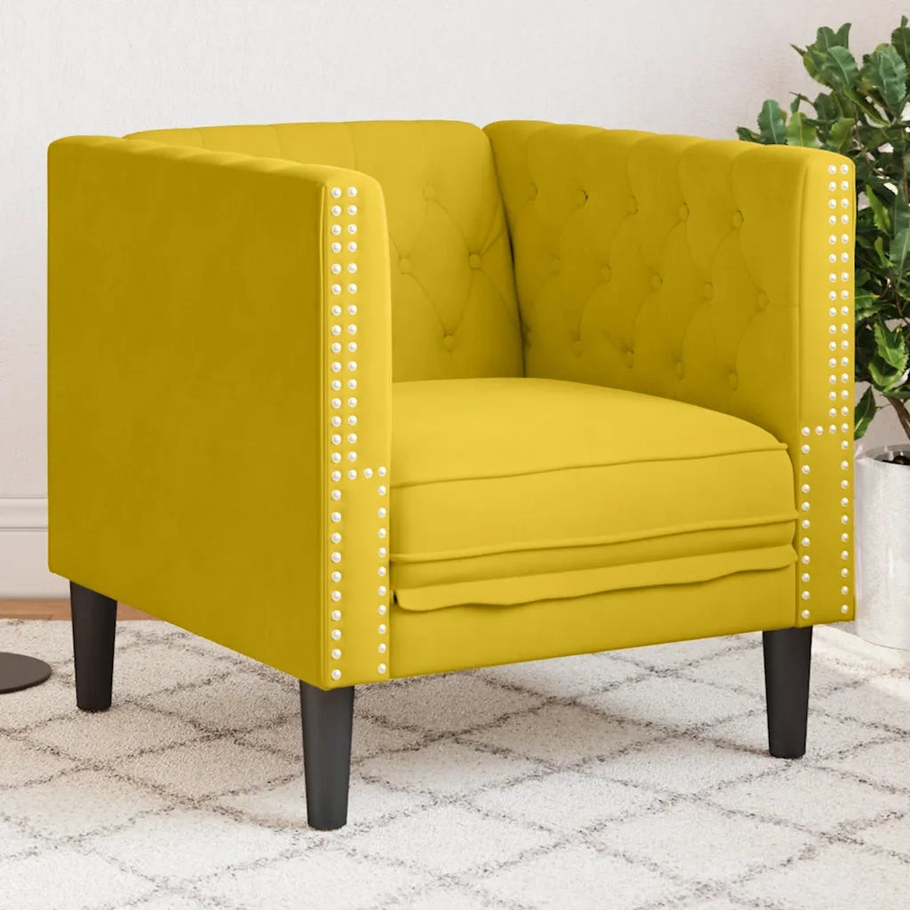 Poltrona | Sedia Relax Chesterfield Gialla in Velluto