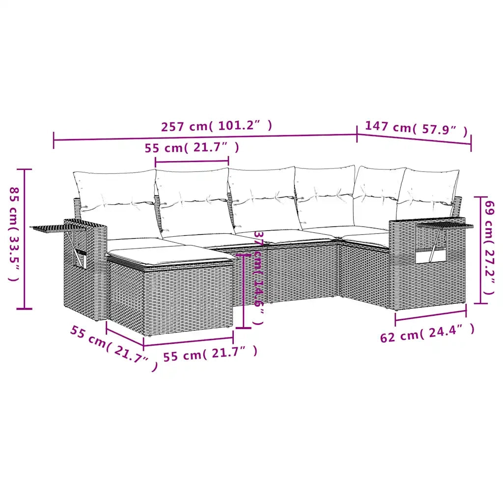 Set Divani da Giardino 6 pz con Cuscini Grigio in Polyrattan 3220460