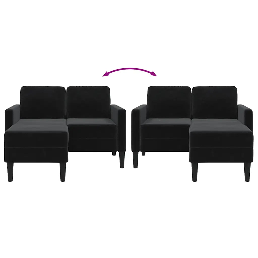 Divano | Divano da soggiorno | Sofa a 2 posti con chaise longue a L nero 125 cm in velluto