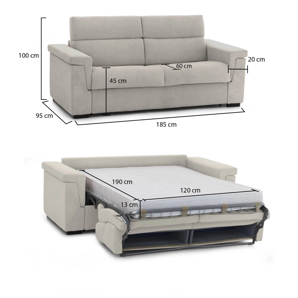 Tenna, Divano Letto 2 Posti Sfoderabile Made in Italy, 185x95 cm Beige