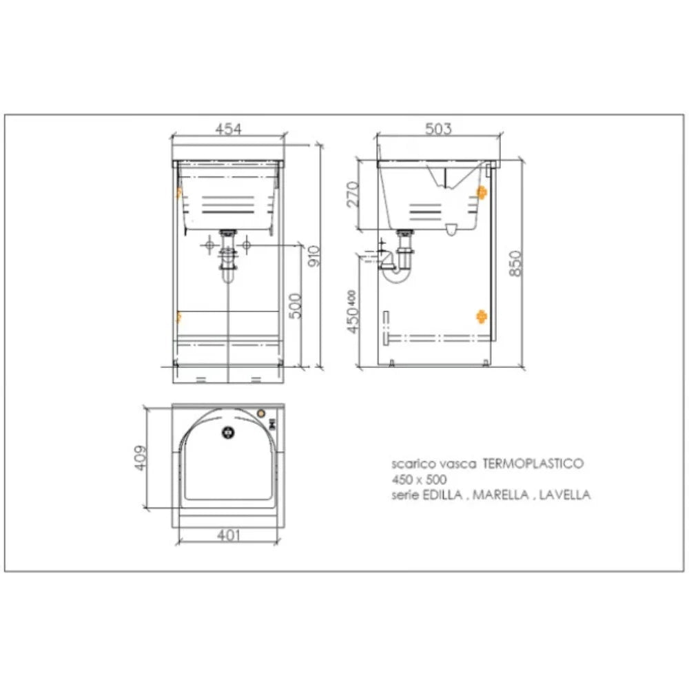 Mobile lavatoio 50x45 cm bianco con vasca in termoplastico e asse in termoplastico | Edilla