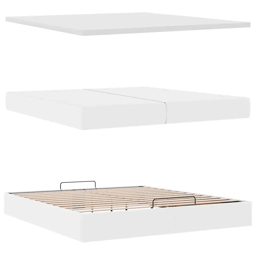 Struttura Letto Pouf con Materassi Bianco 200x200 cm Similpelle 3313871