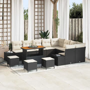 Set Divano da Giardino con cuscino 13 pcs Nero polyrattan