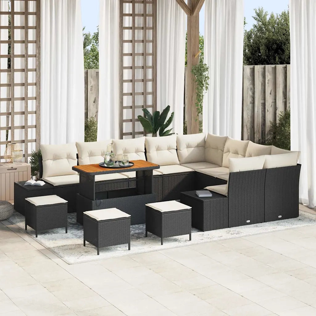 Set Divano da Giardino con cuscino 13 pcs Nero polyrattan