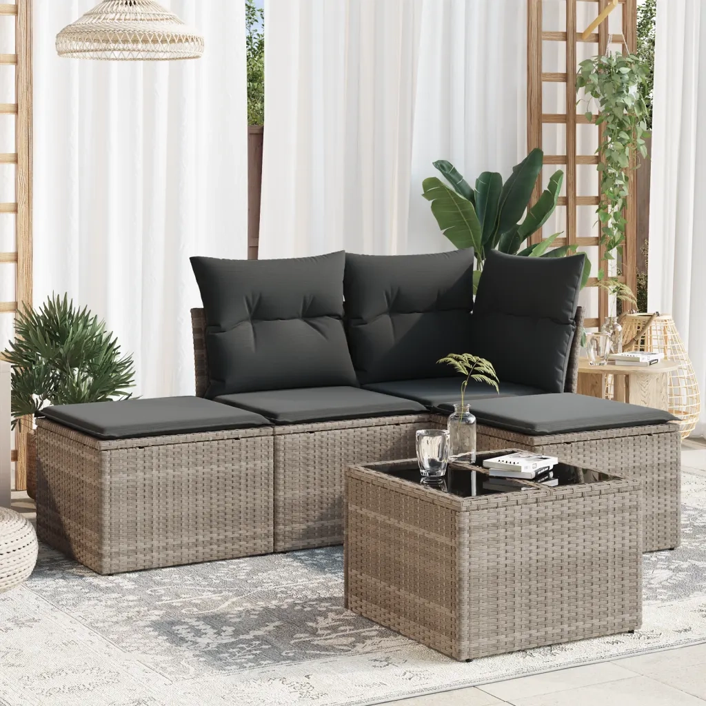 Set Divano da Giardino 5pz con Cuscini Grigio Chiaro Polyrattan 3217492