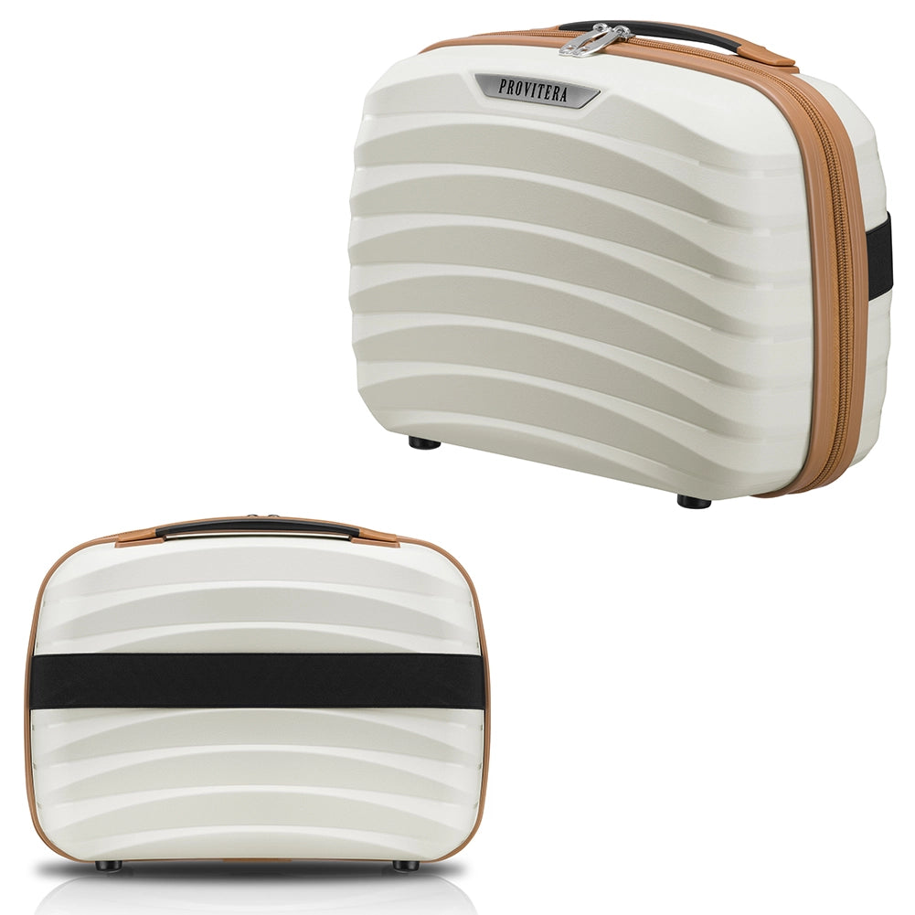 Set 4 Valigie Rigide Abs e PP con Beauty Case, Trolley 4 Ruote, Lucchetto Bianco