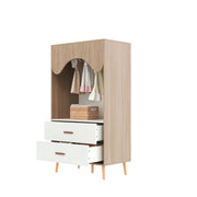 Armadio modulare aperto con barra appendiabiti e 2 cassetti; piedi in legno per camera da letto; 80×46×141.5 cm
