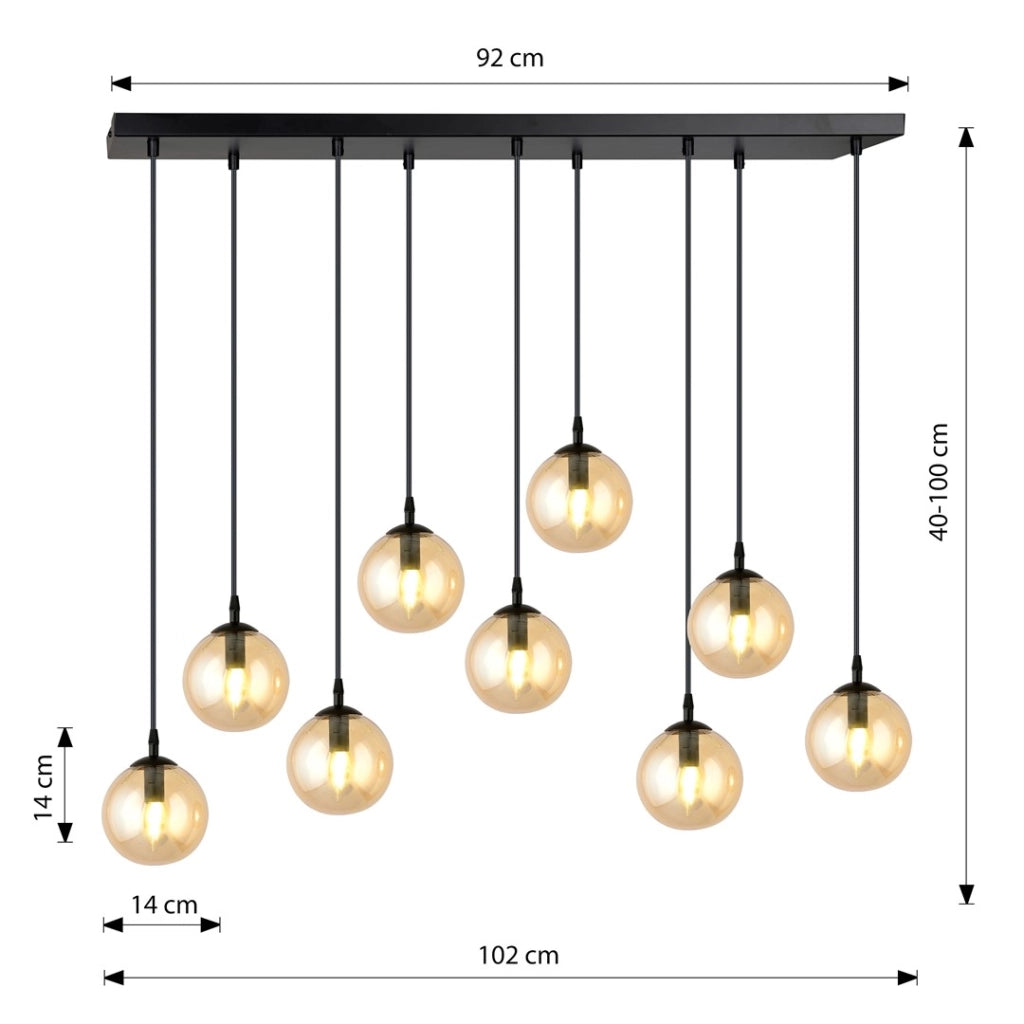 Lampadario Emibig Cosmo 9 luci E14 nero miele vetro
