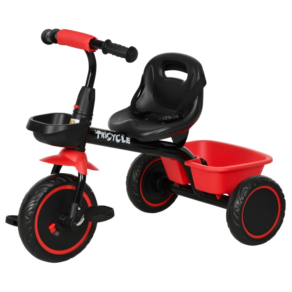 Triciclo Bambini Regolabile con Cestino e Cintura ¨C Zephmum ¨C Rosso e Nero