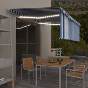 Tenda Sole Retrattile Manuale con LED 4,5x3m Blu e Bianco 3069321