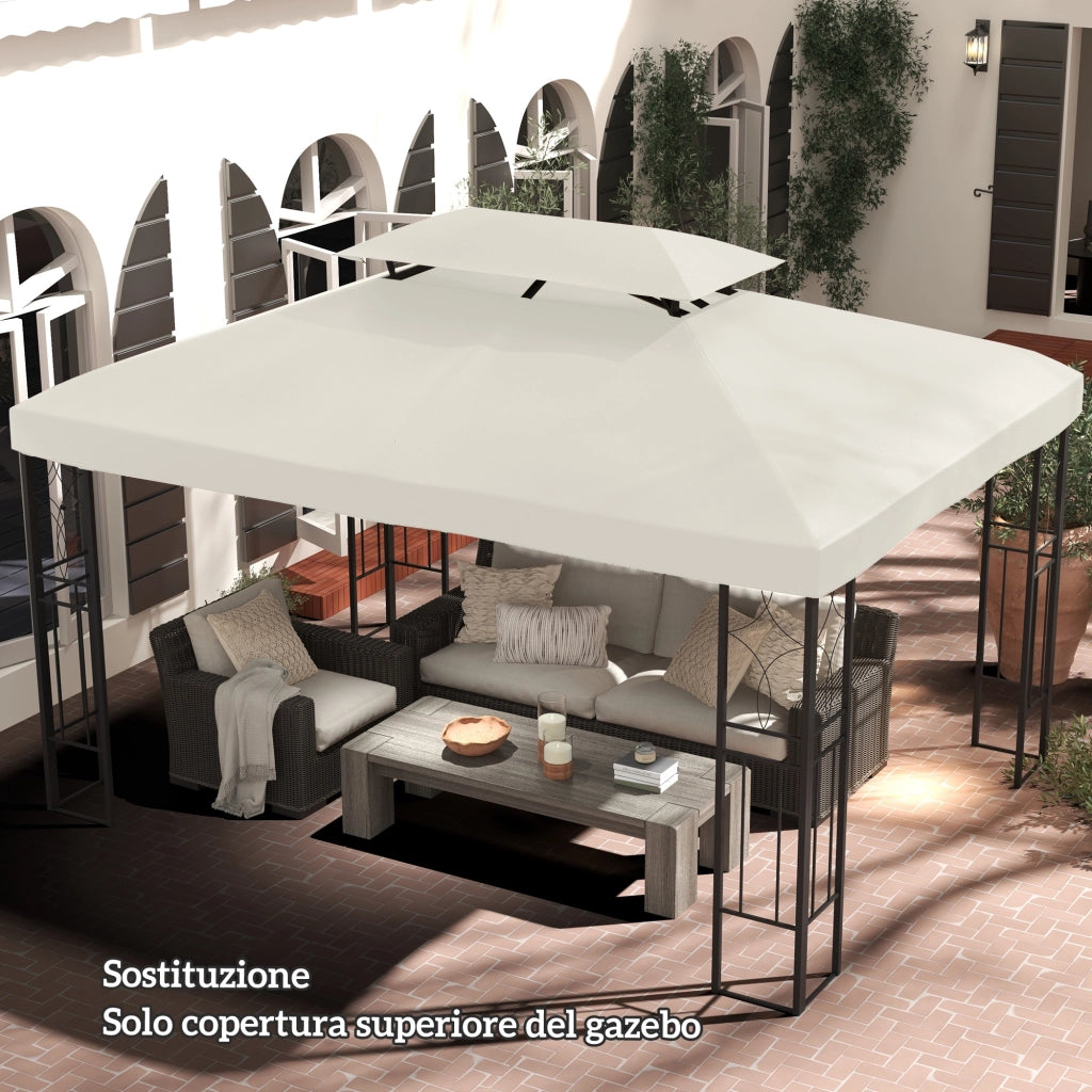 Copertura per Gazebo da Giardino Tetto Sostitutivo Anti-UV Impermeabile in Poliestere 3x4m. Beige