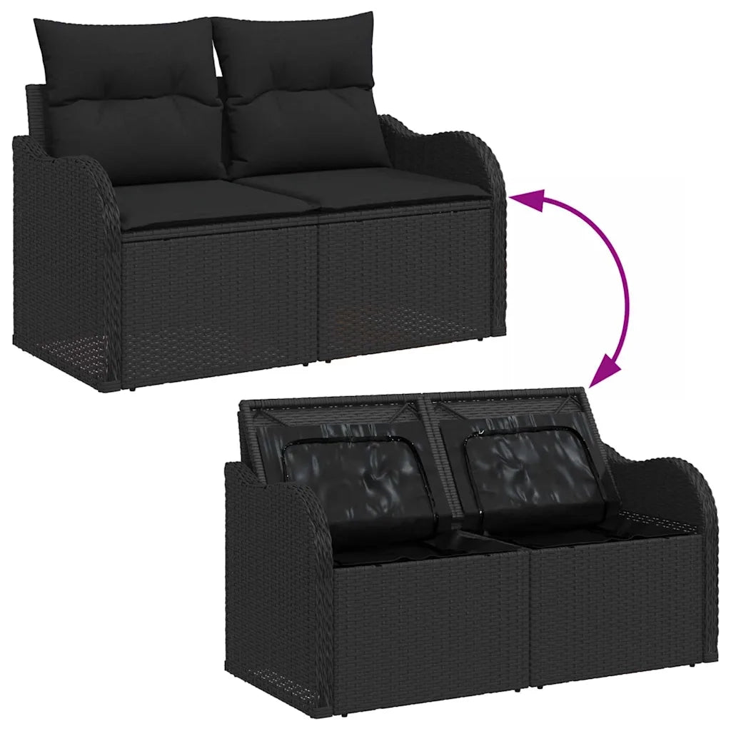 Set Divano da Giardino 9 pcs Nero Rattan in Polipropilene