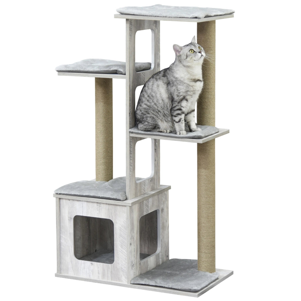 Tiragraffi per Gatti con Cuccia e Corde ¨C Minimal ¨C Grigio 67x38.5x114 cm