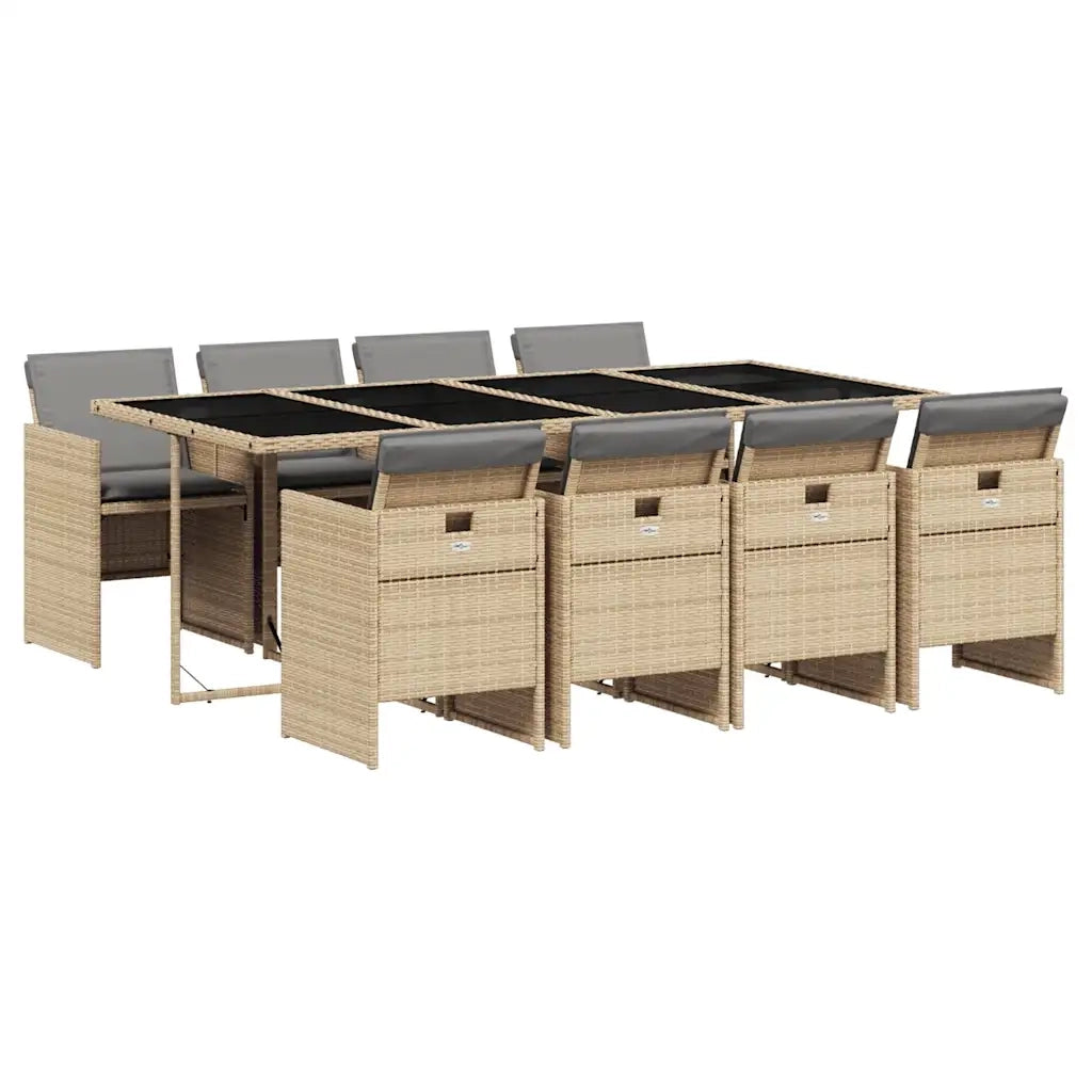 Set Pranzo da Giardino 9 pz con Cuscini Beige Misto Polyrattan 3210564