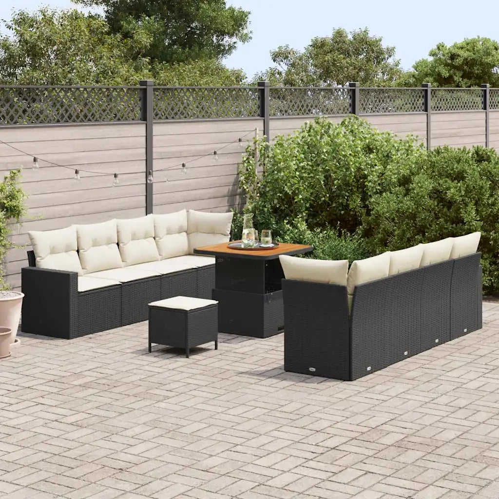 Set Divano da Giardino 12 pcs Nero e Crema polyrattan