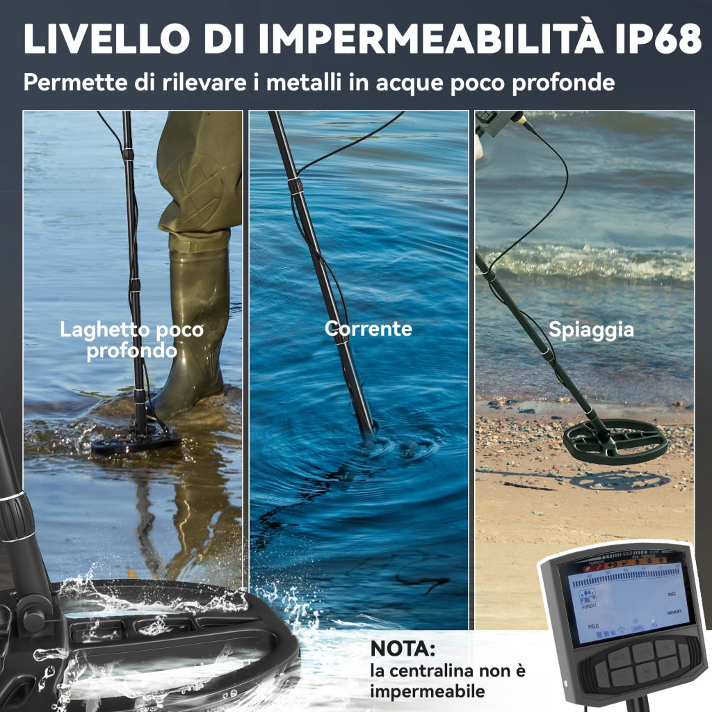 Metal Detector Professionale con 5 Modalit¨¤, Impermeabile IP68 e Display LCD Retroilluminato