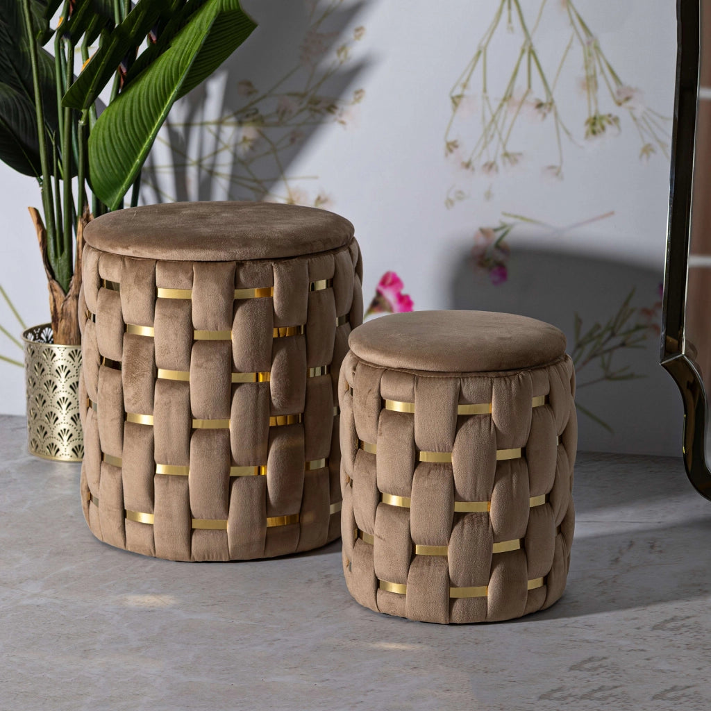 Kasane, Pouf Contenitore set da 2, 37x37x42h cm Rosa